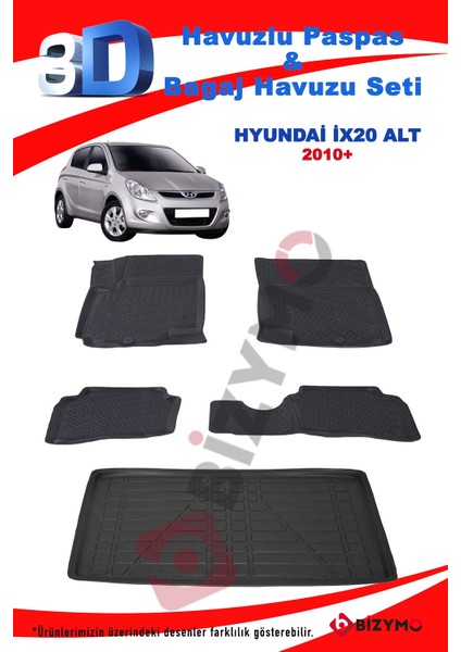 Hyundai İX20 Alt 2010+ Havuzlu Paspas ve Bagaj Seti Bizymo