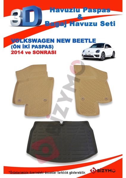 Volkswagen New Beetle 2014 ve Sonrası Bej Paspas ve Bagaj Havuzu Seti
