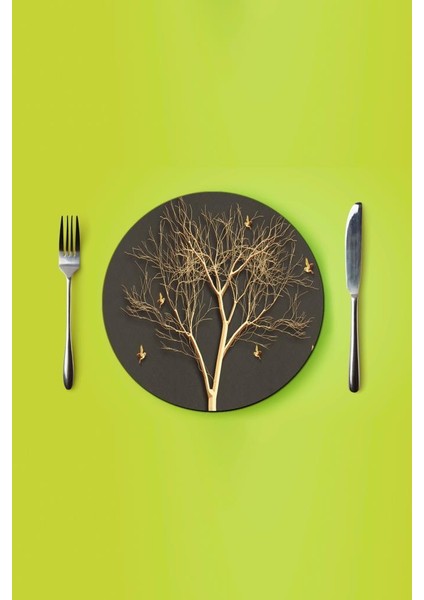 Çap 27 Altın Ağaç Desenli Cam Sunumluk Amerikan Servis Supla