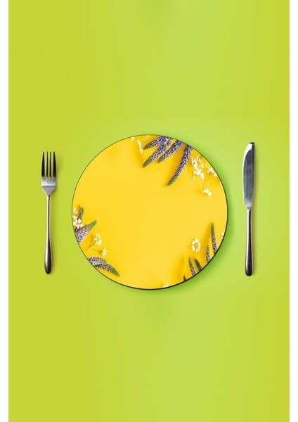 Çap 27 Sarı Karanfil Desenli Cam Sunumluk Amerikan Servis Supla