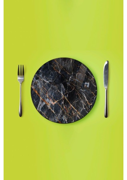 Çap 27 Yaldızlı Mermer Desenli Cam Sunumluk Amerikan Servis Supla