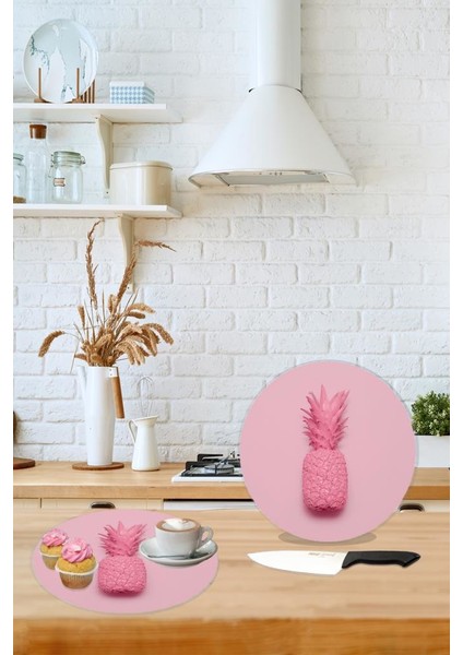 Çap 27 Pembe Ananas Desenli Cam Sunumluk Amerikan Servis Supla