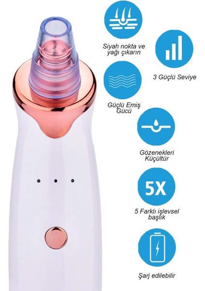 5 Başlıklı Cilt Temizleme Vakum Aleti Multifunctional Cleaning Instrument Kırmızı-Beyaz Detaylı Mujgan