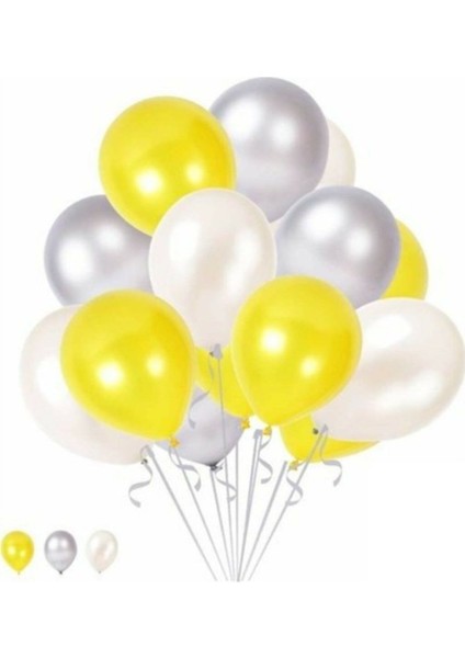 30 Adet Sarı-Gümüş-Beyaz Balon Konsepti