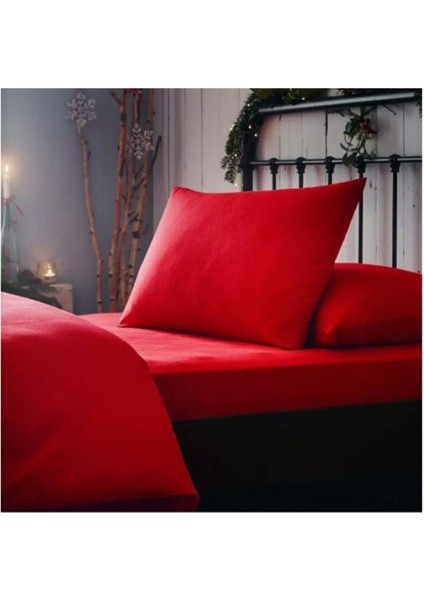 Mer-tim Ezberbozan Ev Tekstili Tek Kişilik Lastiksiz Kırmızı Çarşaf 160x240 ve Yastık Kılıfı