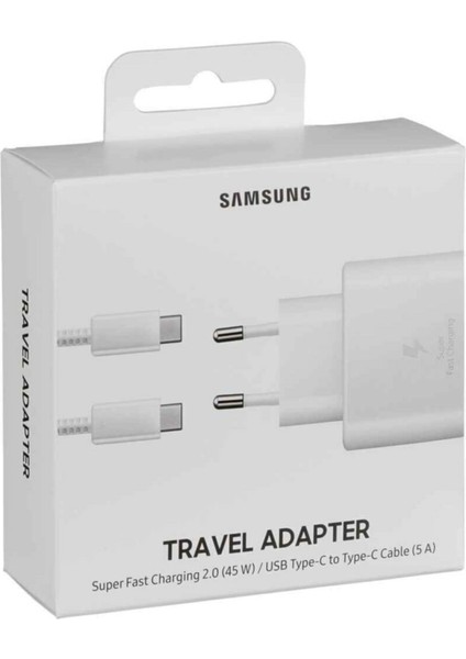 Samsung Galaxy A70 TA800 25W Şarj Başlığı ve Type-C To Type-C 1m Beyaz Kablo
