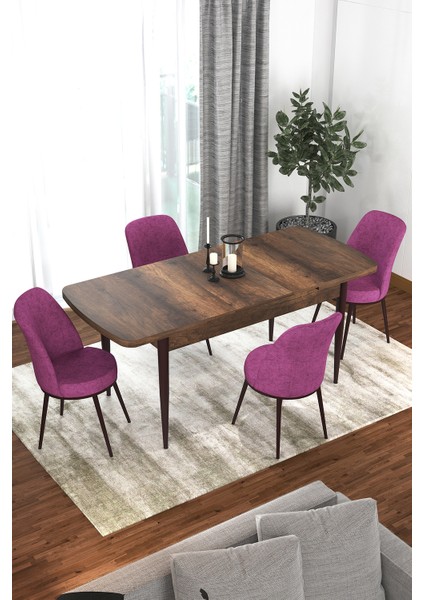 Concept Via Barok Açılabilir Mutfak Masası, Yemek Masası Masa + 4 Mor Sandalye