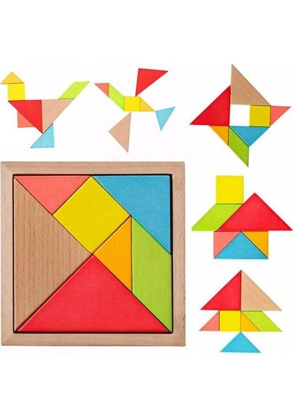 Wooden Toys Doğal Ahşap Eğitici Oyuncak 7 Parça Orta Tangram