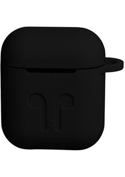 Airpods Kulaklık ve Şarj Ünitesi Için Silikon Kılıf + Kulaklık Askılık + Çengel - Siyah
