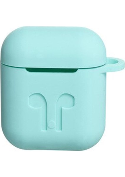 Airpods Kulaklık ve Şarj Ünitesi Için Silikon Kılıf + Kulaklık Askılık + Çengel - Turkuaz