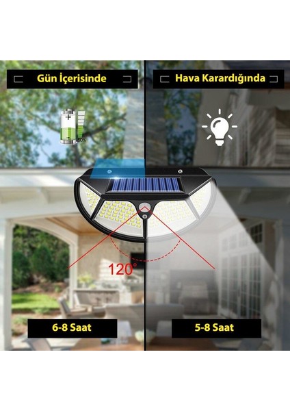 102 Ledli Solar Güneş Enerjili Bahçe Aydınlatması Lamba Hareket Sensörlü Oval 3 Modlu