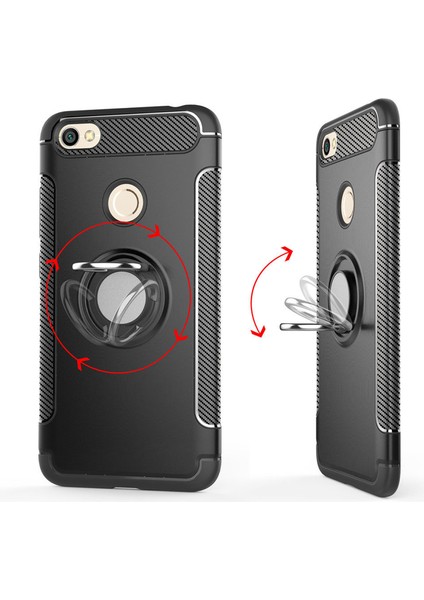 Xiaomi Redmi Note 5A - Note 5A Prime Yüzük Standlı Armor Silikon Kılıf - Siyah