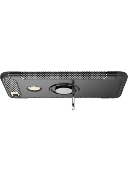 Xiaomi Redmi Note 5A - Note 5A Prime Yüzük Standlı Armor Silikon Kılıf - Siyah