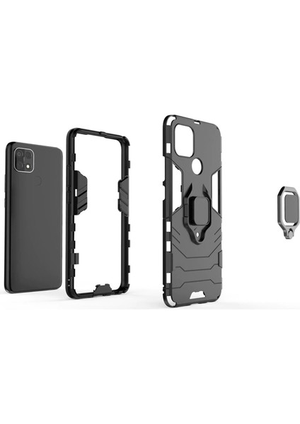 Oppo A15S Batman Serisi Yüzük Standlı Armor Kılıf - Siyah fırsatları