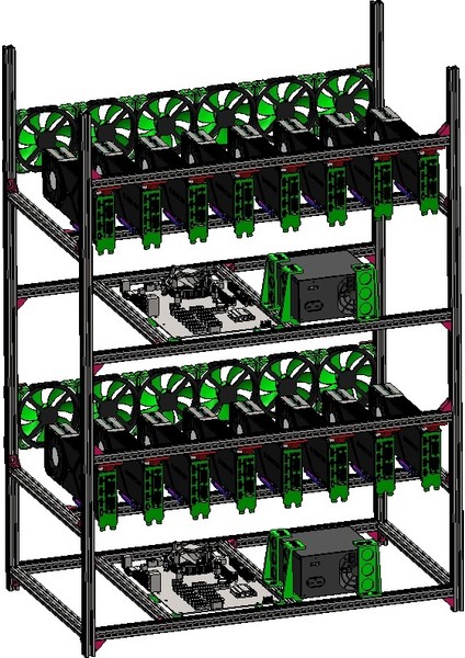 Hobi İzmir Tubrig Mining Rig Kasası, Çift Katlı Rig, 30 Gpu + Fanlı