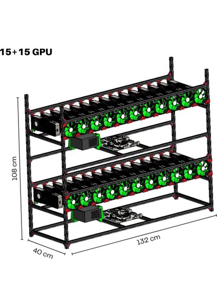 Hobi İzmir Tubrig Mining Rig Kasası, Çift Katlı Rig, 30 Gpu + Fanlı