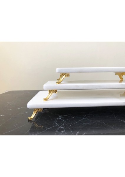 Doğal Mermer 3lü Sunum Seti Gold Ayak