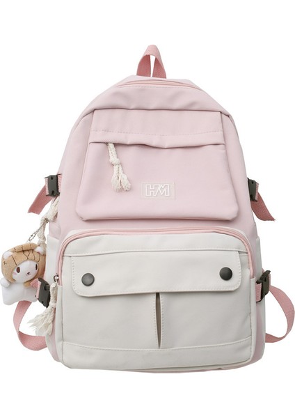 Kontrast Renkli Unisex Okul Sırt Çantası - Pembe (Yurt Dışından)