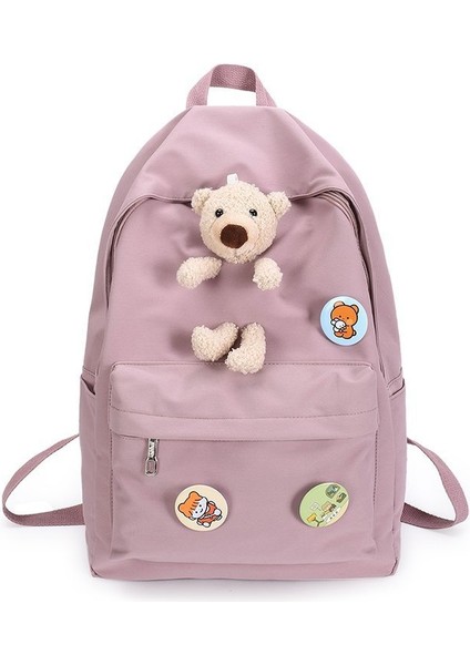Kontrast Renkli Unisex Okul Sırt Çantası-Pembe