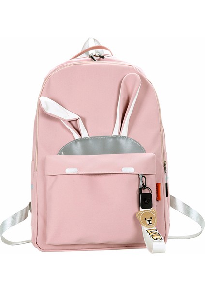 Kontrast Renkli Unisex Okul Sırt Çantası-Pembe