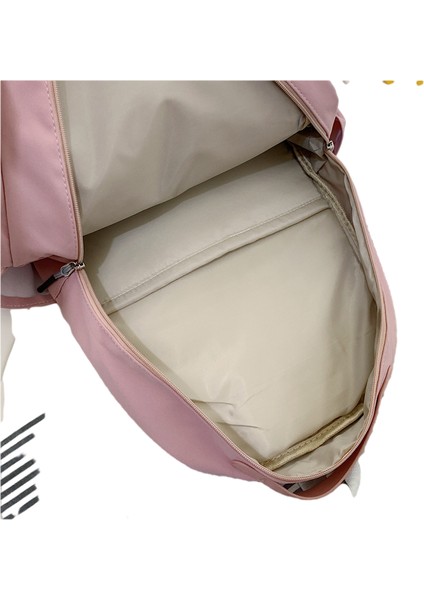 Kontrast Renkli Unisex Okul Sırt Çantası-Pembe
