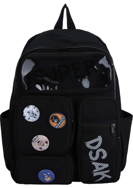 Büyük Kapasiteli Grafiti Desenli Okul Sırt Çantası-Siyah (Yurt Dışından)