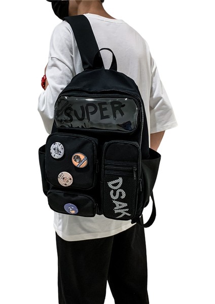 Büyük Kapasiteli Grafiti Desenli Okul Sırt Çantası-Siyah (Yurt Dışından) fiyatları
