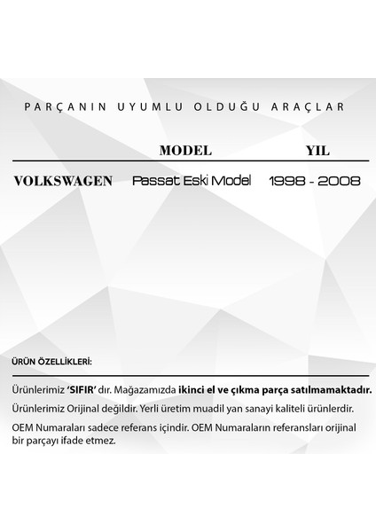 Volkwagen Passat Eski Model Için Arka Cam Kriko Takımı Sağ