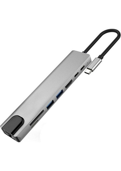 Type-C 8in1- USB 3.0 Hub HDMI Ethernet Mikro Sdtf Otg Adaptörü