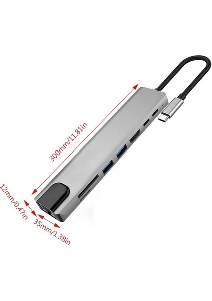 Type-C 8in1- USB 3.0 Hub HDMI Ethernet Mikro Sdtf Otg Adaptörü