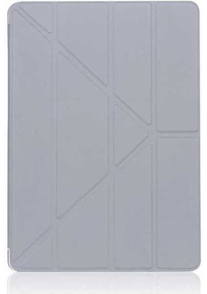Apple iPad Pro 9.7 Kılıf Kalem Bölmeli Tri Folding Smart Standlı Pu Deri Arkası Yumuşak Silikon 360 Tam Koruma Pembe