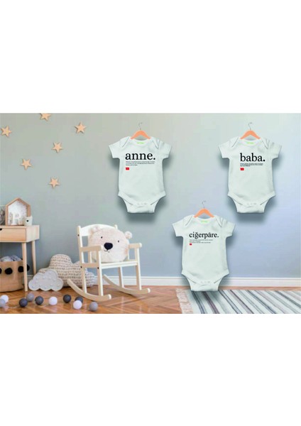 Unisex Bebek Beyaz Anne - Baba - Ciğerpâre 3'lü Zıbın Seti