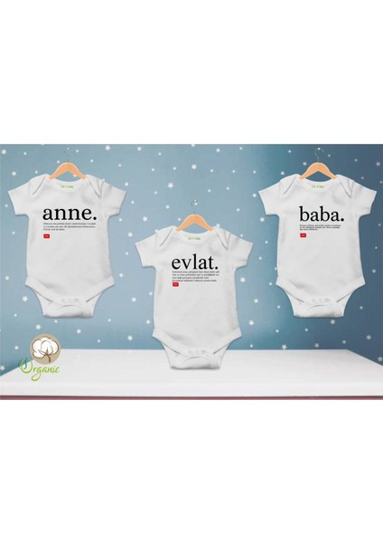 Unisex Bebek Beyaz Anne - Baba - Evlat 3'lü Zıbın Seti