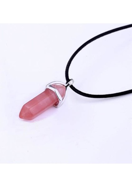 Kuvars Kristal Kolye Exquisite Stone Altıgen Sütun Siyah Suni Deri Kordon