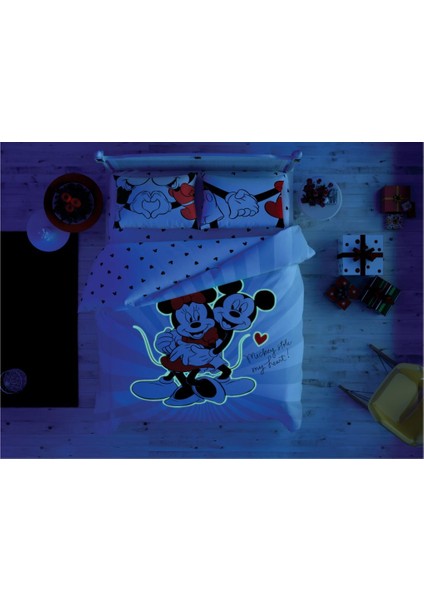 Lisanslı Disney Sevgililer Günü Minnie Mickey Love Day Glow Çift Kişilik Nevresim Takımı fiyatları