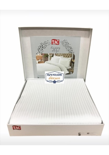 Çift Kişilik Premium Basic Stripe Saten Nevresim Takımı Krem