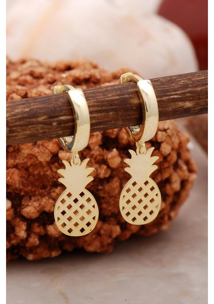 Ananas Altın Yaldızlı Gümüş Küpe 5415
