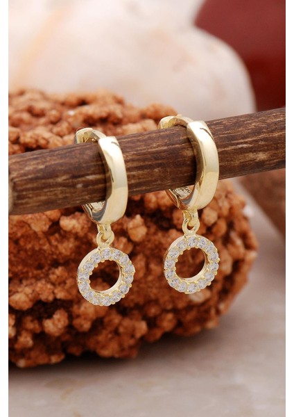 Halka Altın Yaldızlı Tasarım Gümüş Küpe 5448