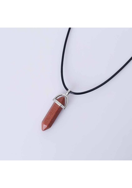 Kuvars Kristal Kolye Goldstone Altıgen Sütun Siyah Suni Deri Kordon fiyatları