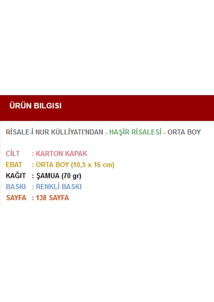 Haşir Risalesi (Orta Boy) fiyatları