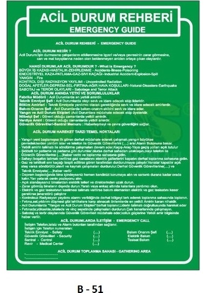 - Acil Durum Rehberi Uyarı Ikaz Levhası 35X30 cm