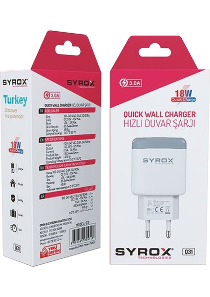 Q31 Hızlı Şarj Adaptörü (Başlık) 3.0A 18W Beyaz