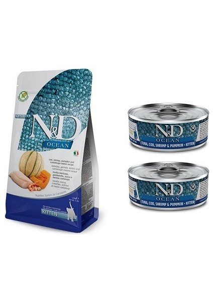 Ocean Morina Balkabağı Karides Kavun Kitten 1,5 kg + N&d Ocean Kitten Morina Yaş Mama 2'li