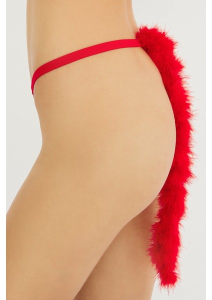 Kırmızı Tüy Kuyruklu Fantezi Kadın Yılbaşı String Külot fiyatları