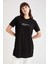 Relax Fit Slogan Baskılı Yırtmaçlı Kısa Kollu Tunik Tişört V5245AZ21AU 3