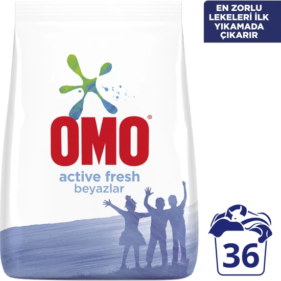 Omo Toz Çamaşır Deterjanı Active Fresh Beyazlar İçin En Zorlu Lekeleri İlk Yıkamada Çıkarır 5;5 KG 36 Yıkama 1 Adet