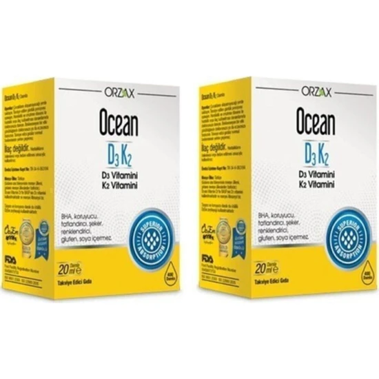 Orzax Ocean Vitamin D3k2 Damla 20 Ml - 2'Li Paket