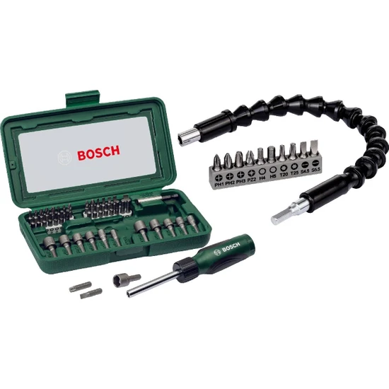 Bosch 46 Parça Cırcır Tornavida Seti Vidalama Seti Lokma Seti + Esnek Bükülebilir Uzatma