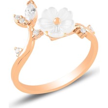 Osmanlı Gümüş Manolya Çiçeği Motifli Rose Model 3 Gümüş Kadın Yüzük Gyzmnlycck3-Ros