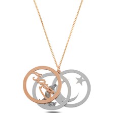 Osmanlı Gümüş Yuvarlak Model Üçlü Atatürk Imza Ayyıldız Kadın Erkek Gümüş Kolye GKLKTTRKM1D-ROS